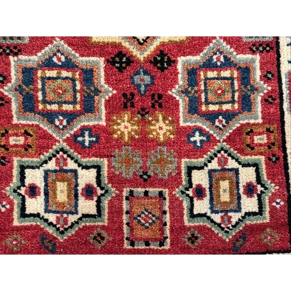 Hand Knotted Afghan Tribal Kazak Hallway Runner Red Small Geometric Rug 2'X 6.6'